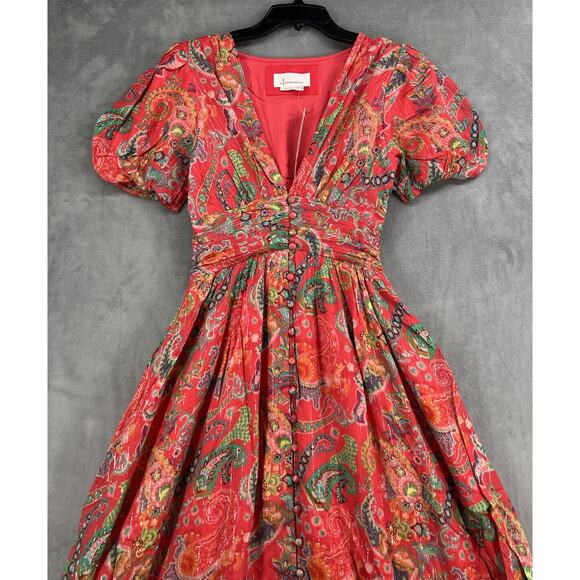 Anthropologie The Katerina Lurex Button Front Dress Size 0 V-neck Midi Dress - Picture 4 of 12